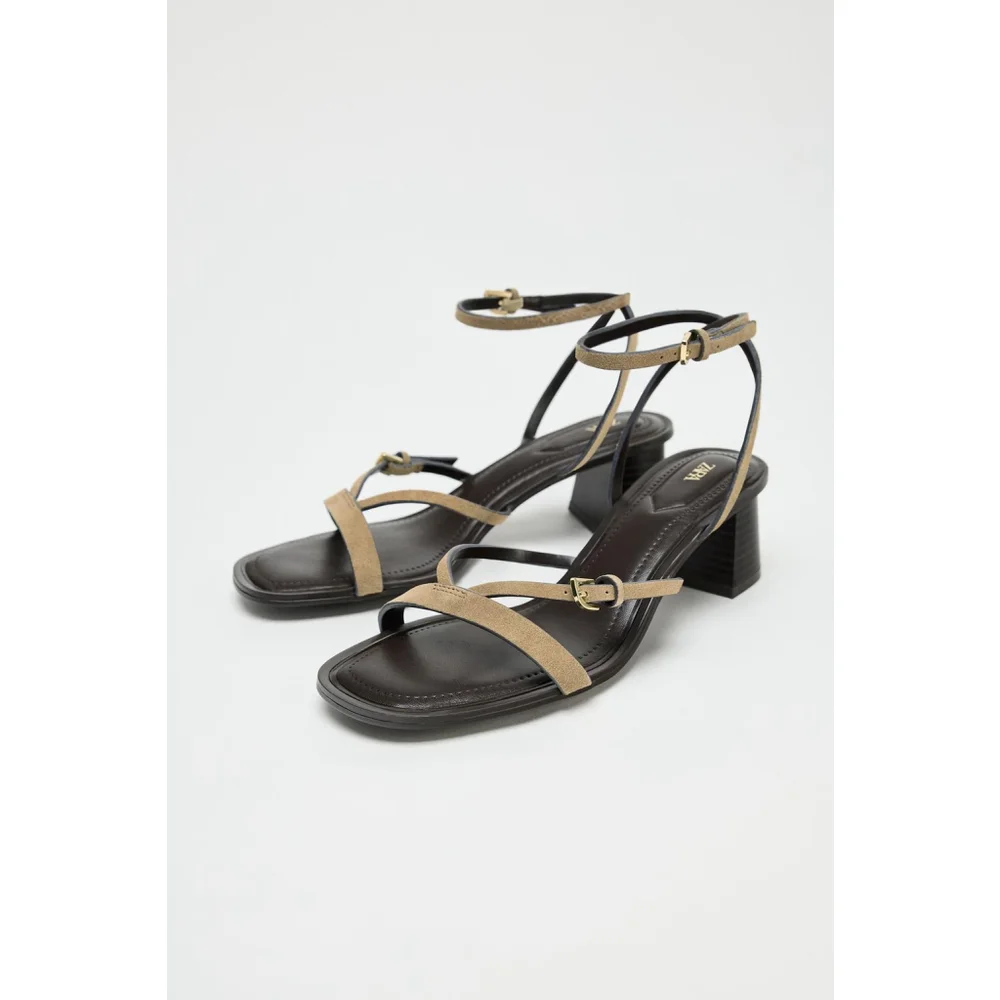 Zara Strappy Suede Heeled Sandals Size 39EU 8 US - Picture 2 of 8
